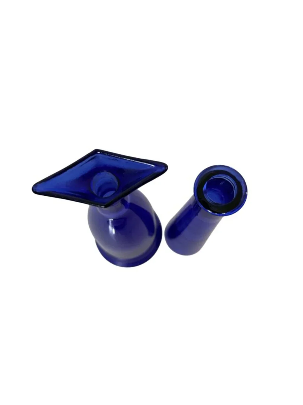 French Cobalt Blue Art Glass Bud Vases Vintage Pair MOD DEP France MCM Set of 2 - Picture 4 of 16